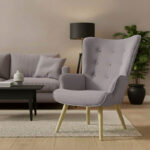 Πολυθρόνα Fluffy pakoworld ύφασμα γκρι-πόδι rubberwood φυσικό 75x69x96εκ