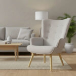 Πολυθρόνα Fluffy pakoworld ύφασμα ανοιχτό γκρι-φυσικό πόδι 75x69x96εκ