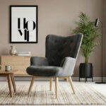 Πολυθρόνα Fluffy pakoworld βελούδο ανθρακί-φυσικό πόδι 75x69x96εκ