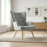 Πολυθρόνα Fluffy pakoworld βελούδο γκρι-φυσικό πόδι 75x69x96εκ