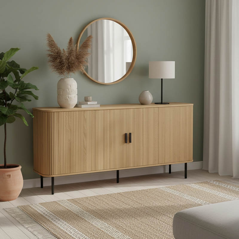 260-000005-1 Μπουφές Scandi pakoworld MDF φυσικό με μεταλλικά μαύρα πόδια 170x45x80εκ - Image 1