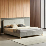 Κρεβάτι διπλό Restel pakoworld ύφασμα γκρι-μπεζ 160x200εκ