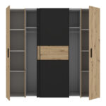 Ντουλάπα ρούχων Bekerk pakoworld τετράφυλλη μαύρο-oak μελαμίνης 200x61.5x190.5εκ - Image 3