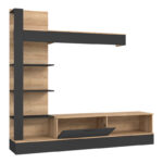 Σύνθετο σαλονιού Dranko pakoworld μαύρο-oak μελαμίνης 205x41.5x192εκ - Image 3