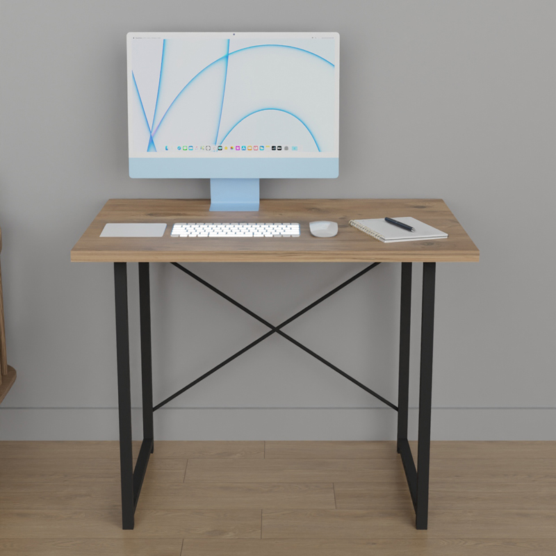 321-000022-1 Γραφείο εργασίας Ustando pakoworld oak μελαμίνης-μαύρο μέταλλο 90x60x72εκ - Image 1