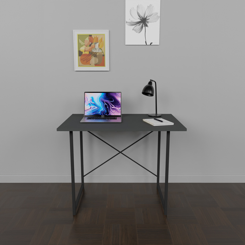 321-000023-1 Γραφείο εργασίας Ustando pakoworld ανθρακί μελαμίνης-μαύρο μέταλλο 90x60x72εκ - Image 1