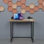 Γραφείο εργασίας τοίχου πτυσσόμενο Thox pakoworld oak μελαμίνης-μαύρο μέταλλο 80x50x72εκ