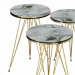 Βοηθητικά τραπέζια Wakmi pakoworld σετ 3τεμ λευκό μπεζ μαρμάρου μελαμίνης-χρυσό μέταλλο