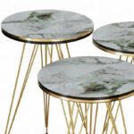 Βοηθητικά τραπέζια Wakmi pakoworld σετ 3τεμ λευκό μπεζ μαρμάρου μελαμίνης-χρυσό μέταλλο - Image 2