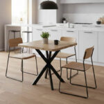 Τραπέζι Prestone pakoworld oak μελαμίνης-μαύρο μέταλλο 70x70x75εκ