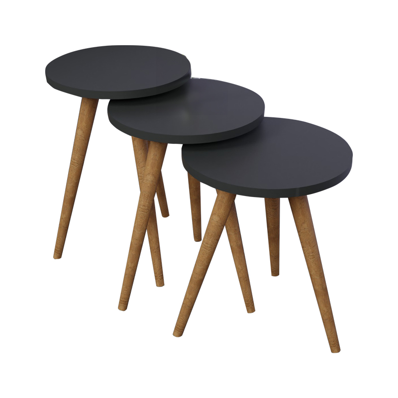 321-000091-1 Βοηθητικά τραπέζια Perjene pakoworld σετ 3τεμ μελαμίνη σε ανθρακί απόχρωση και ξύλινα πόδια - Image 1