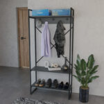 Έπιπλο εισόδου Levento pakoworld ανθρακί με μαύρο μεταλλικό σκελετό 88x34x180εκ - Image 2