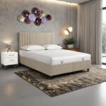 Κρεβάτι με αποθηκευτικό χώρο Lineo pakoworld μπουκλέ σε μπεζ απόχρωση 160x200εκ