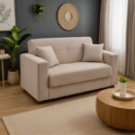 Καναπές-κρεβάτι με αποθηκευτικό χώρο διθέσιος Vox pakoworld κρεμ ύφασμα 154x82x83εκ