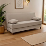 Καναπές-κρεβάτι με αποθηκευτικό χώρο τριθέσιος Romina pakoworld κρεμ ύφασμα 190x75x85εκ
