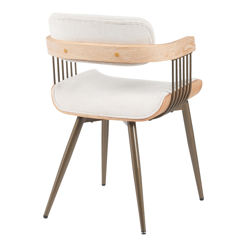 332-000027-1 Πολυθρόνα Cameo pakoworld μέταλλο μπρονζέ-white-wash ξύλο-μπέζ ύφασμα 53x49.5x75.5εκ - Image 1