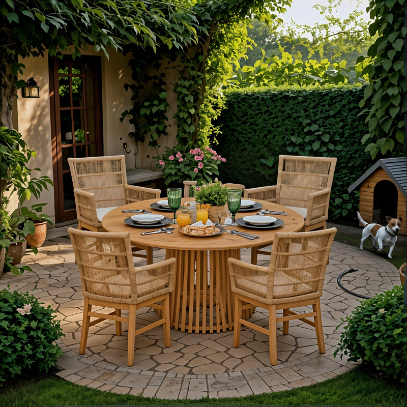 343-000057-1 Τραπεζαρία Inca-Kenda I pakoworld σετ 5τεμ σε φυσική-μπεζ απόχρωση Φ120x75εκ - Image 1