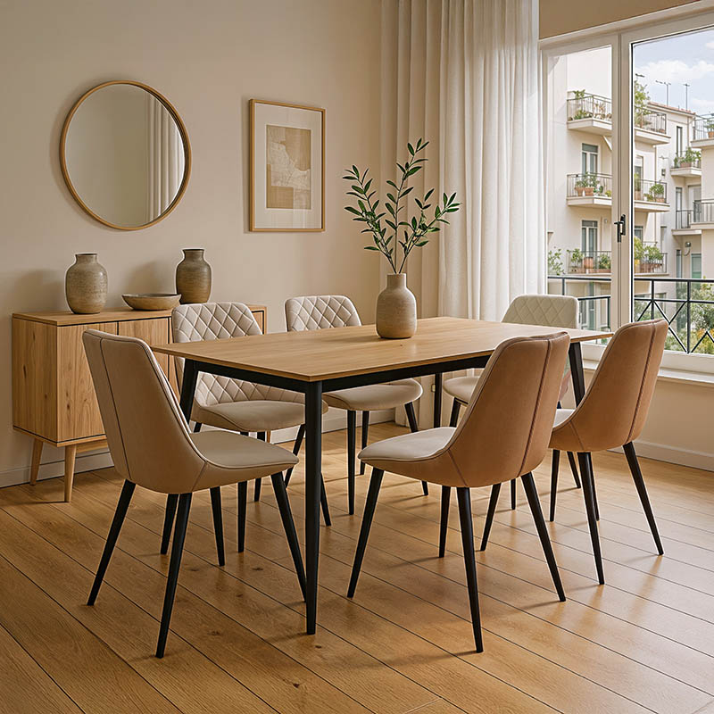 360-000001-1 Καρέκλα Komme pakoworld μπεζ-καφέ pu με πόδι μαύρο μέταλλο 49x57x84εκ - Image 1