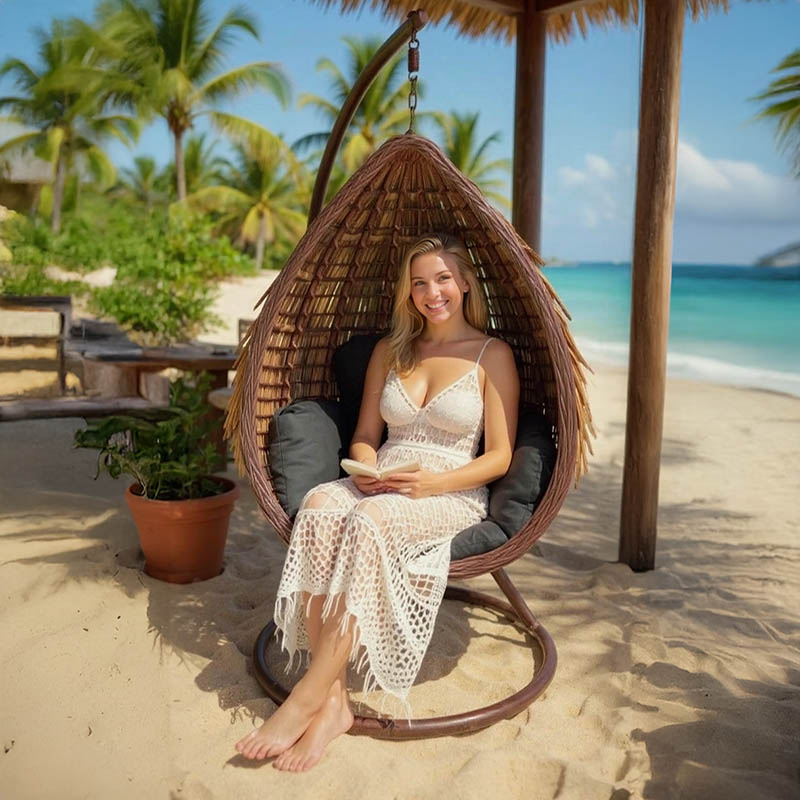 368-000005-1 Κούνια φωλιά με βάση Varur pakoworld μέταλλο καφέ - pe rattan σε καφέ- μαύρη απόχρωση 120x105x195εκ - Image 1