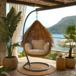 Κούνια φωλιά με βάση Varur pakoworld μέταλλο καφέ - pe rattan σε μπεζ απόχρωση 120x105x195εκ