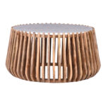 Τραπέζι σαλονιού Mable pakoworld mango ξύλο σε φυσική απόχρωση με επιφάνεια μαρμάρου Φ80x45εκ - Image 2