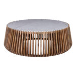 Τραπέζι σαλονιού Mable pakoworld mango ξύλο σε φυσική απόχρωση με επιφάνεια μαρμάρου Φ120x45εκ