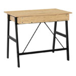 Γραφείο εργασίας Lione pakoworld με συρτάρια σε oak απόχρωση με πόδι μαύρο μέταλλο 90x50x75εκ - Image 3