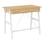 Γραφείο εργασίας Lione pakoworld με συρτάρια σε oak απόχρωση με πόδι λευκό μέταλλο 90x50x75εκ - Image 3