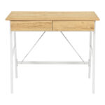 Γραφείο εργασίας Lione pakoworld με συρτάρια σε oak απόχρωση με πόδι λευκό μέταλλο 90x50x75εκ - Image 4