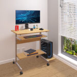 Γραφείο υπολογιστή Veronce pakoworld σε φυσική απόχρωση με μεταλλικό σκελετό 89x47x71εκ