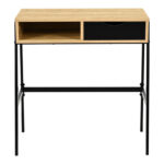 Γραφείο εργασίας Rezio pakoworld με ράφι και συρτάρι σε oak απόχρωση με μαύρο μεταλλικό σκελετό 75x45x76εκ - Image 3