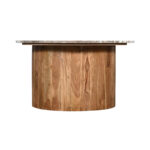 Τραπέζι σαλονιού Sergy pakoworld μασίφ ξύλο ακακίας σε φυσική απόχρωση με επιφάνεια μαρμάρου Φ70x35εκ - Image 2