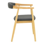 Πολυθρόνα Sandi pakoworld rubberwood σε φυσική απόχρωση με μαύρο pu μαξιλάρι 50x60x80εκ - Image 3