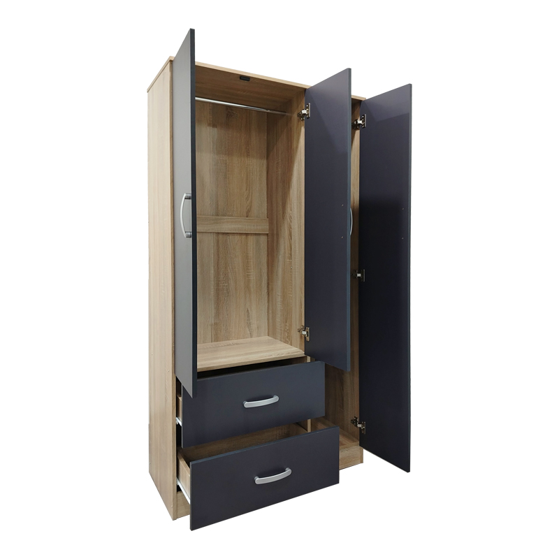 383-000041-1 Ντουλάπα τρίφυλλη με 2 συρτάρια Lego pakoworld σε sonoma-ανθρακί απόχρωση 90x42x180εκ - Image 1