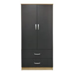 Ντουλάπα δίφυλλη με 2 συρτάρια Lego pakoworld σε sonoma-ανθρακί απόχρωση 80x42x180εκ - Image 3