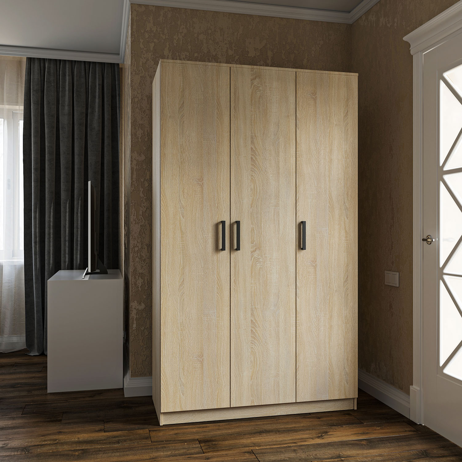 9617 Ντουλάπα Τρίφυλλη Simple Σονόμα 120x52x205cm - Image 1