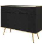 Μπουφές Oro MDF Ανθρακί με χρυσά πόδια  107x85x39cm