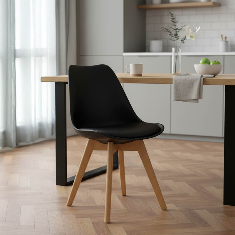 029-000051-1 Καρέκλα Gaston pakoworld PP-PU μαύρο-φυσικό πόδι 43x51x75 εκ - Image 1