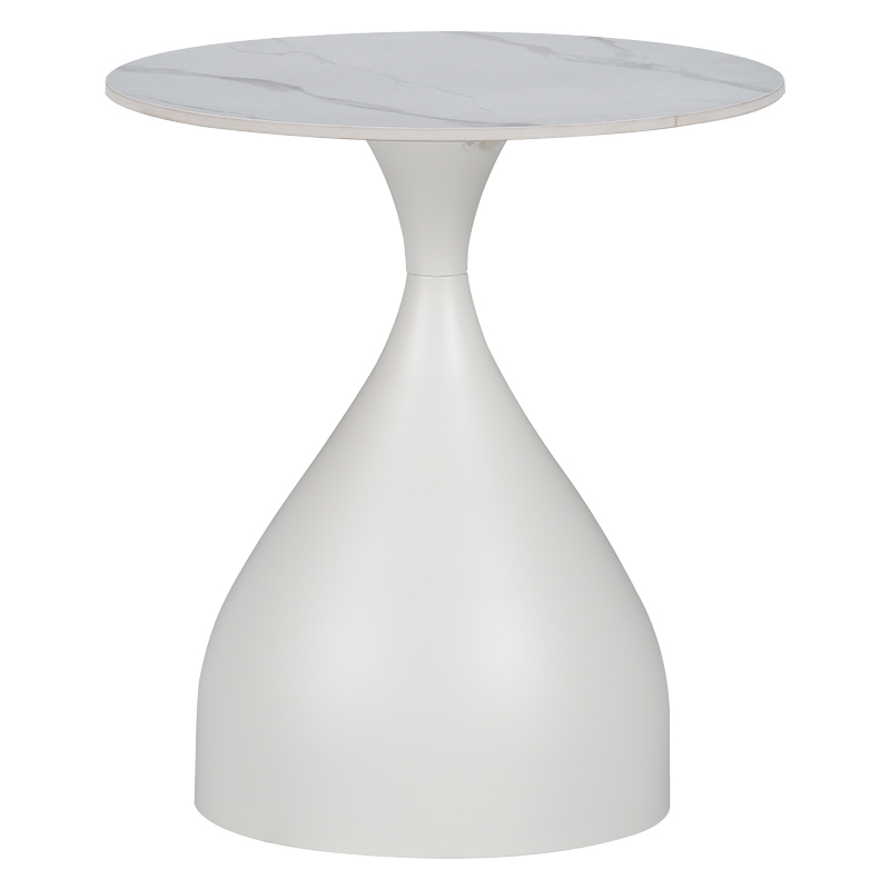 029-000277-1 Βοηθητικό τραπέζι Kirkene Inart sintered stone σε απόχρωση λευκό μαρμάρου με λευκό μέταλλο Φ50x50εκ - Image 1