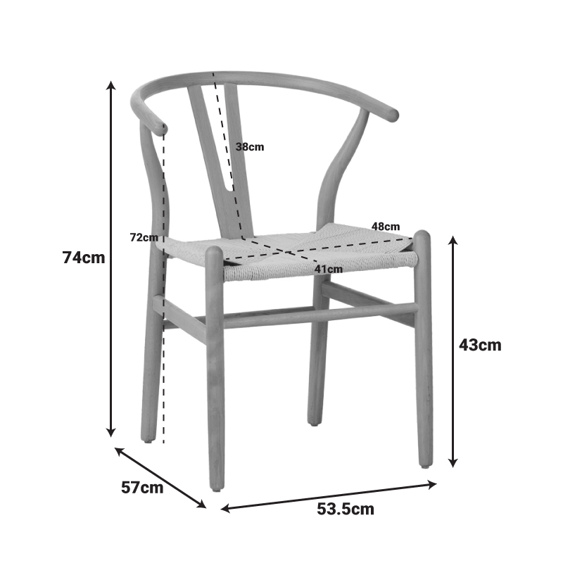 029-000343-1 Καρέκλα Wishbone pakoworld rubberwood-σχοινί σε λευκή απόχρωση 53.5x57x74εκ - Image 1