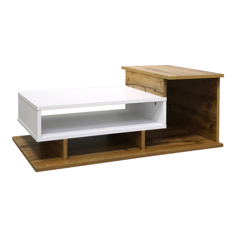049-000119-1 Τραπέζι σαλονιού Nuvele pakoworld sonoma-λευκό 90x50x35εκ - Image 1