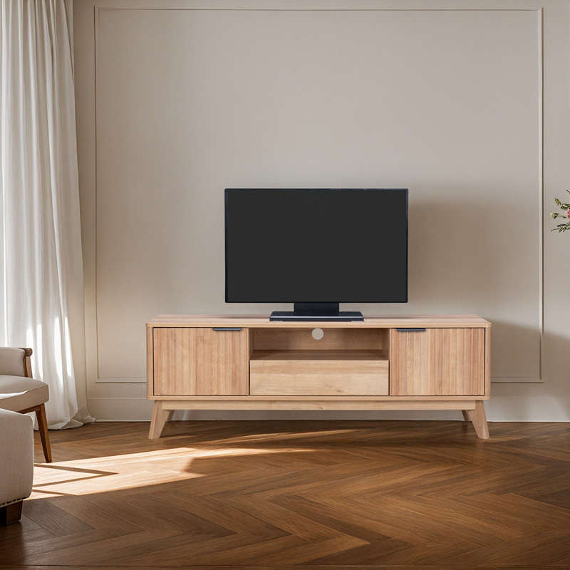 086-000021-1 Έπιπλο τηλεόρασης Hamea pakoworld mdf σε φυσική απόχρωση 145x39,5x49εκ - Image 1