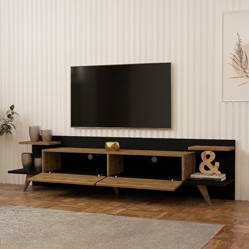 120-000672-1 Έπιπλο τηλεόρασης Astry pakoworld oak με ανθρακί 180x36,8x45εκ - Image 1