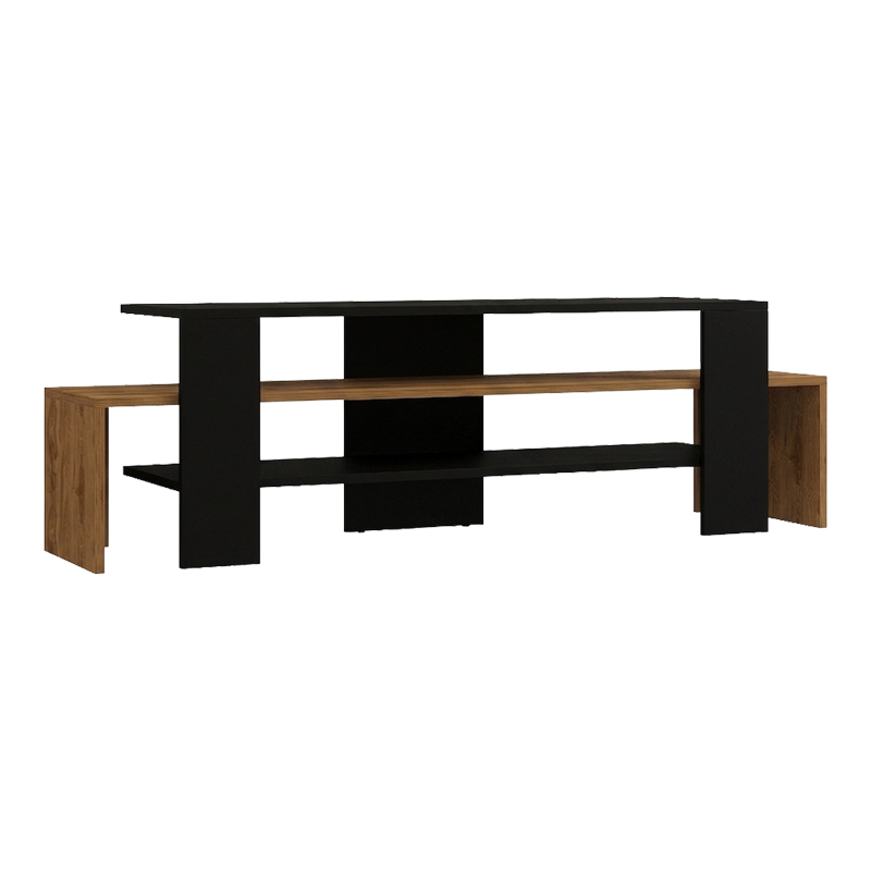 120-000679-1 Έπιπλο τηλεόρασης Lenour pakoworld sonoma με μαύρο 150x35x45εκ - Image 1