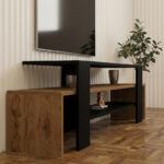 Έπιπλο τηλεόρασης Lenour pakoworld sonoma με μαύρο 150x35x45εκ - Image 2