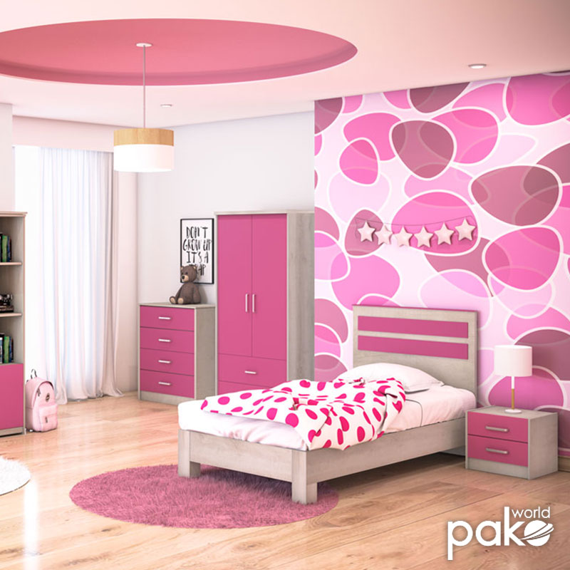 123-000075-1 Κομοδίνο παιδικό Looney pakoworld με 2 συρτάρια χρώμα castillo-ροζ 47,5x40,5x40,5εκ - Image 1