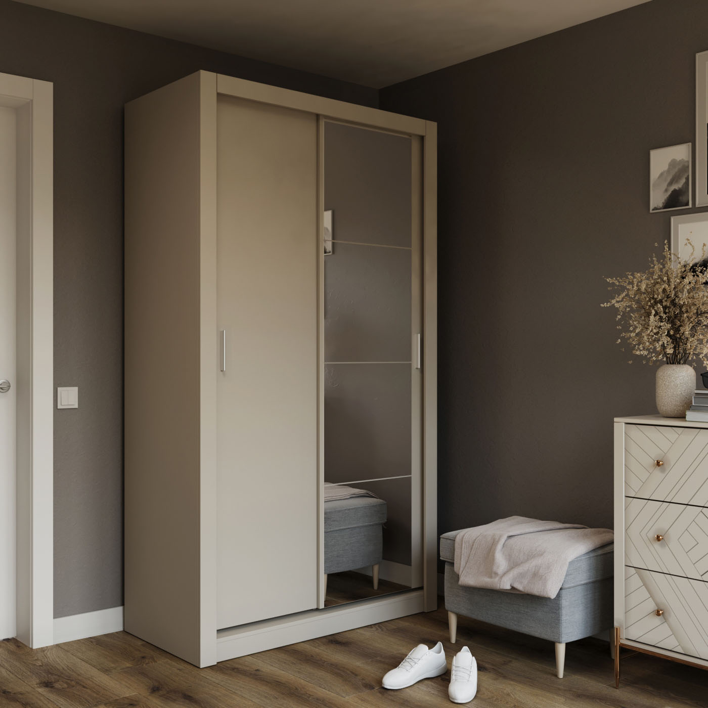 14675 Ντουλάπα Linea Cashmere με καθρέφτη 120x60x215cm - Image 1