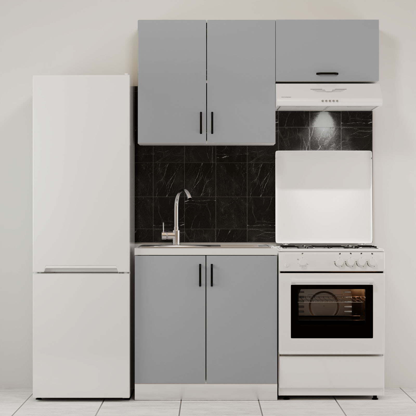 14967 Κουζίνα Modest Σετ 3 Κουτιών Γκρι Άνω Κουτιά 140cm Κάτω 80cm - Image 1