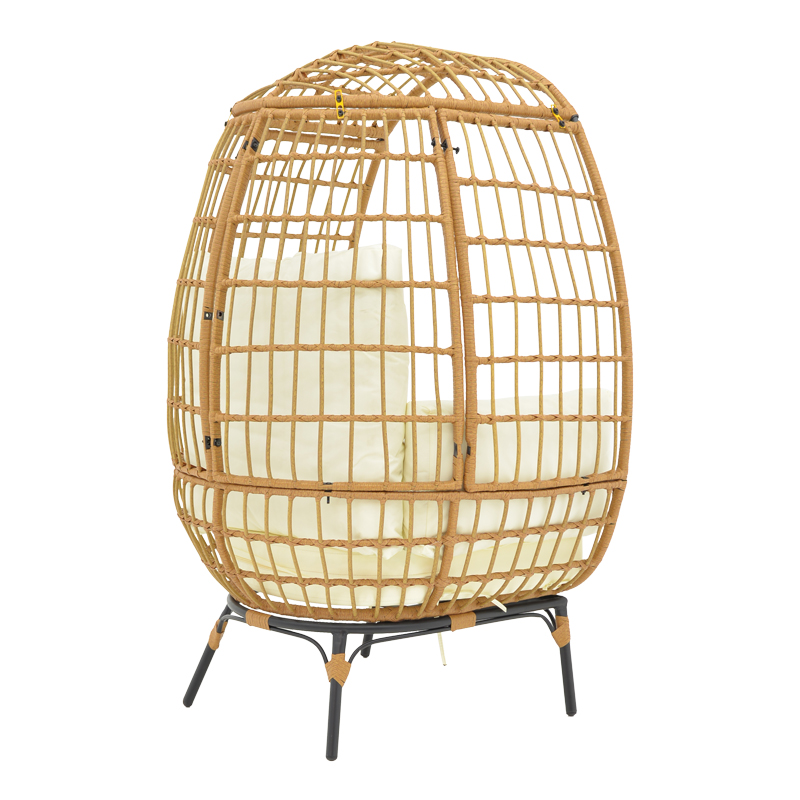 152-000021-1 Πολυθρόνα Frox pakoworld wicker rattan φυσικό-μεταλλικό φυσικό-μαύρο πόδι-μπεζ μαξιλάρι 96x76x145εκ - Image 1