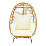 Πολυθρόνα Frox pakoworld wicker rattan φυσικό-μεταλλικό φυσικό-μαύρο πόδι-μπεζ μαξιλάρι 96x76x145εκ - Image 3